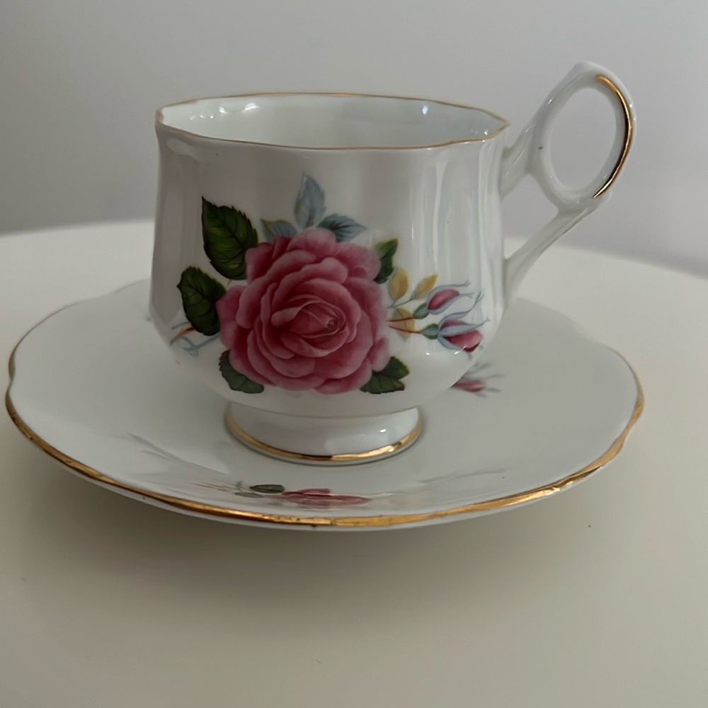 Royal Dover Flower of the Month Teacup and Saucer Set June Rose Made in England